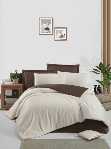 Lenjerie de pat dubla, cream - brown, victoria, bumbac satinat