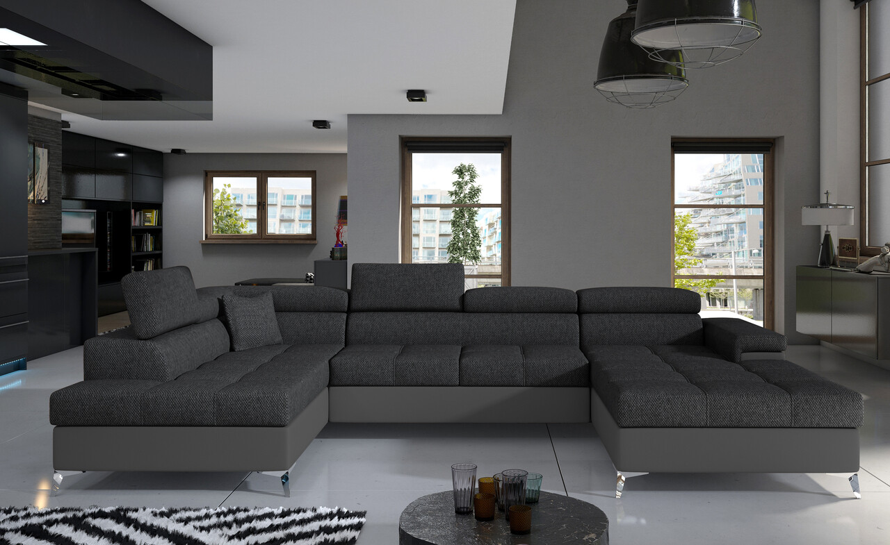 Coltar extensibil stanga 5 locuri ELTAP, Edr-04, Eduardo, 337x205x88 cm, lemn/poliester, gri inchis/gri