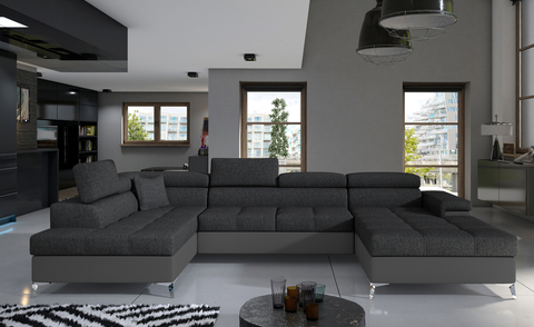 Coltar extensibil stanga 5 locuri ELTAP, Edr-04, Eduardo, 337x205x88 cm, lemn/poliester, gri inchis/gri