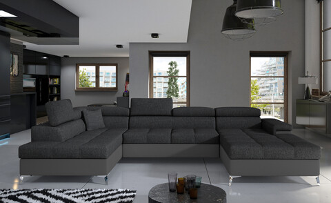 Coltar extensibil stanga 5 locuri ELTAP, Edr-04, Eduardo, 337x205x88 cm, lemn/poliester, gri inchis/gri