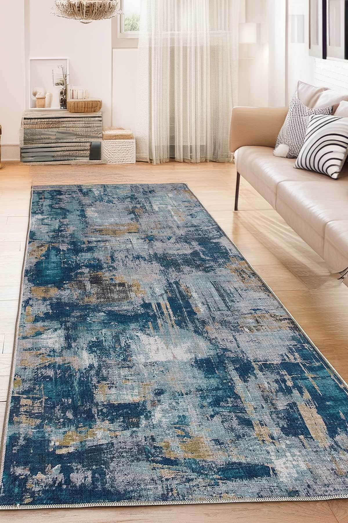 Covor, DC-7273-YOLLUK-219, 60x200 cm, Poliester, Albastru inchis