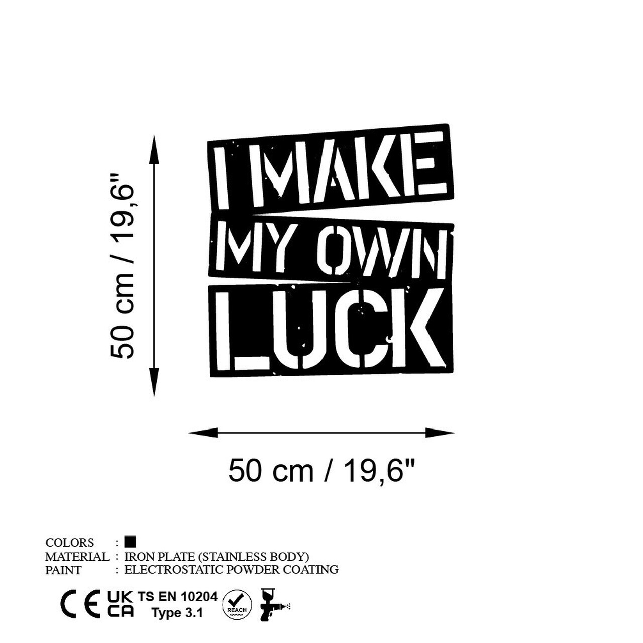 Decoratiune de perete, I Make My Own Luck, Dimensiune: 50 x 50 cm , Negru — imaginea 6