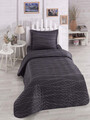 Set cuvertura matlasata Single 160x220 cm, 2 piese, Verda - Grey, EnLora Home, 65% bumbac/35% poliester