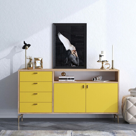 Consola, mod design, lİora, 140x86x40 cm, stejar / galben