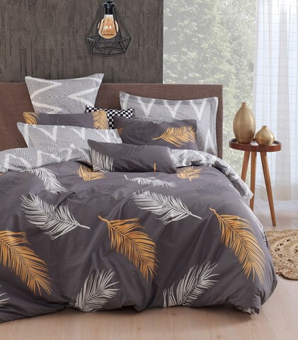 Lenjerie de pat dubla 3 piese, Olivia - Gold, Grey vPoly, Eponj Home, 65% bumbac/35% poliester