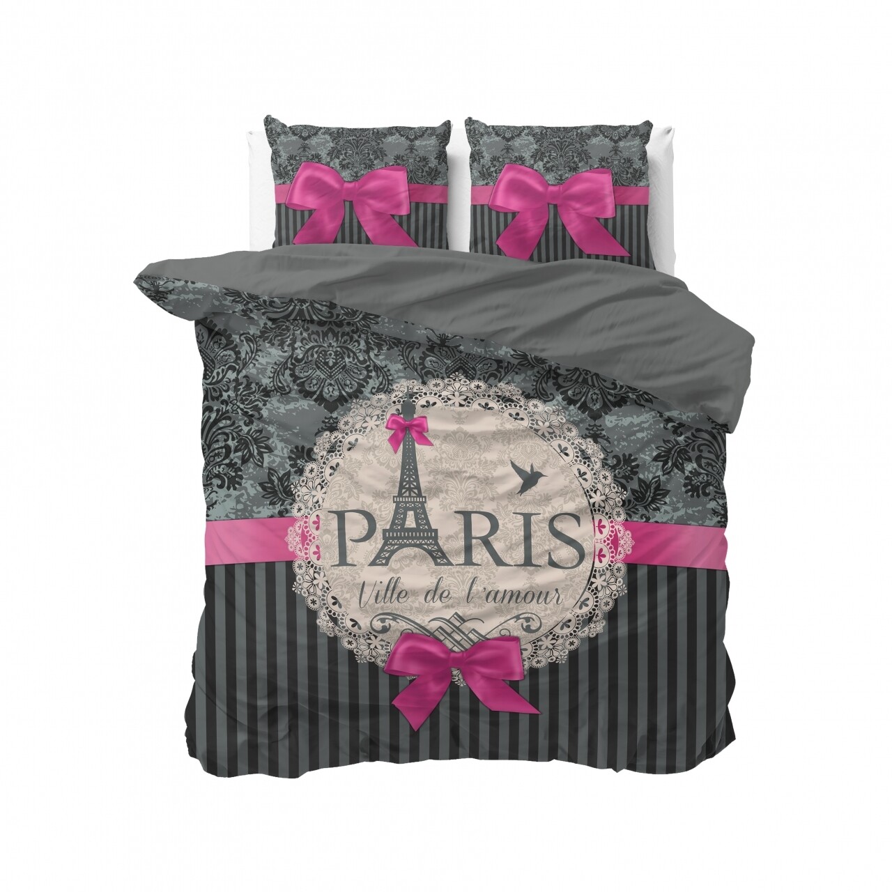 Lenjerie De Pat Pentru Doua Persoane I Love Paris, Royal Textile, 100% Bumbac