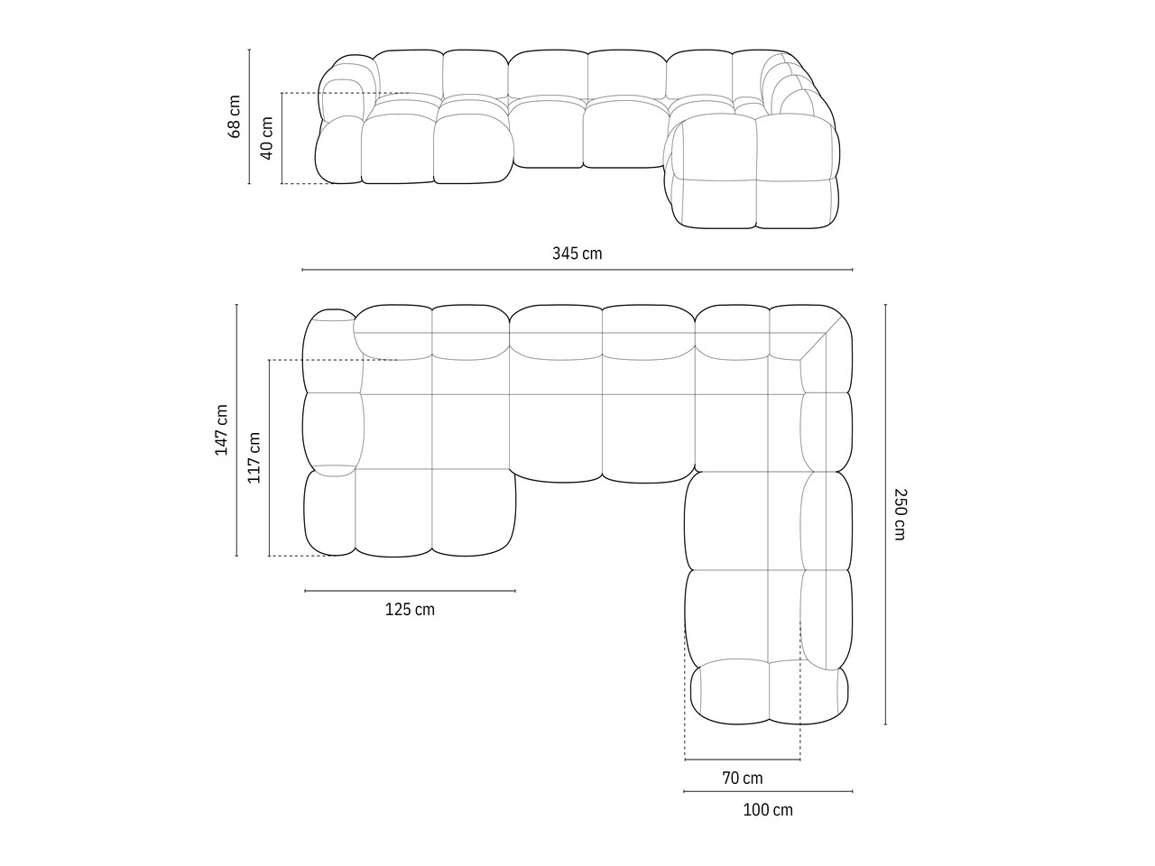 Coltar panoramic dreapta 5 locuri, Loretto, Cosmopolitan Design, 345x250x68 cm, tesatura structurata, corai - 1 | YEO