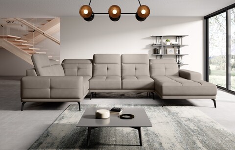 Coltar stanga 6 locuri ELTAP, LT-07PO, Neviro, 350x201x77 cm, lemn/poliester, gri