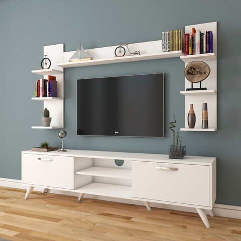 Comoda TV cu 3 rafturi de perete M23 – 275, Wren, 180 x 35 x 48.6 cm/90 cm/133 cm, white 180