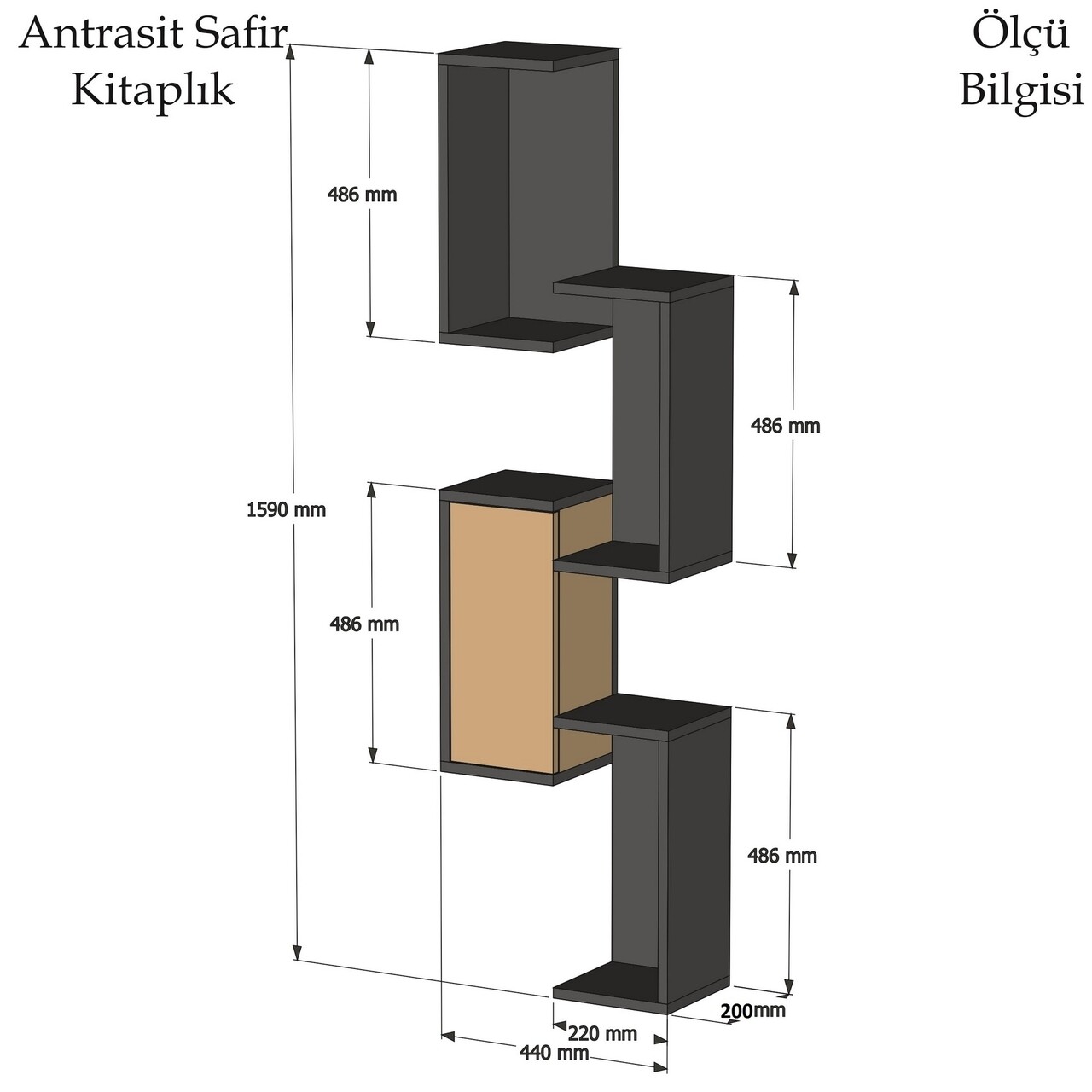 Raft pentru perete Esta, Puqa Design, 44x20x159 cm, antracit/safir