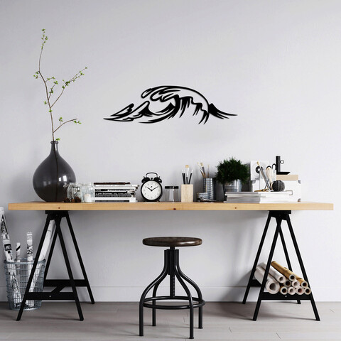Decoratiune de perete, wave, metal, 70 x 20 cm, negru