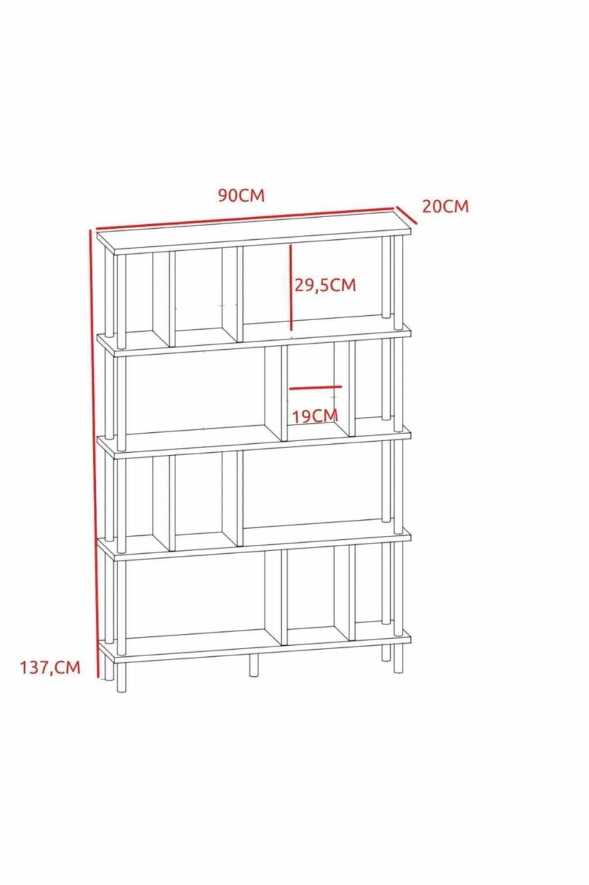 Corp biblioteca, Hanah Home, Peka-0045, 90x137x20 cm, PAL, Antracit / Stejar — imaginea 6