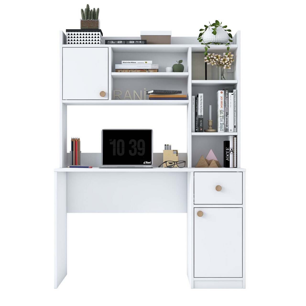Set birou si biblioteca, Hanah Home, HA128, 120x166x50 cm, PAL melaminat, Alb - view 7