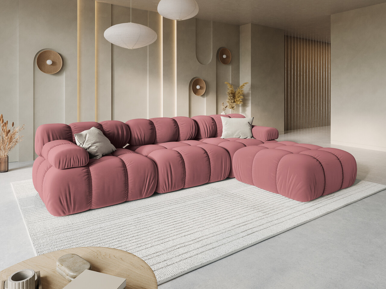 Canapea modulara 3 locuri, Bellis-51, Micadoni Home, 282x94x70 cm, catifea, roz - 1 | YEO