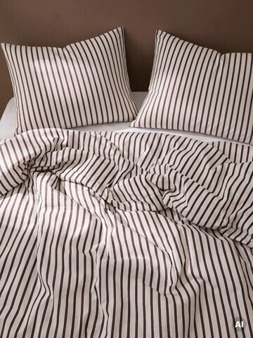Lenjerie de pat King Size, Aris, Homla, 200x220 cm, 3 piese, bumbac satinat, alb/maro