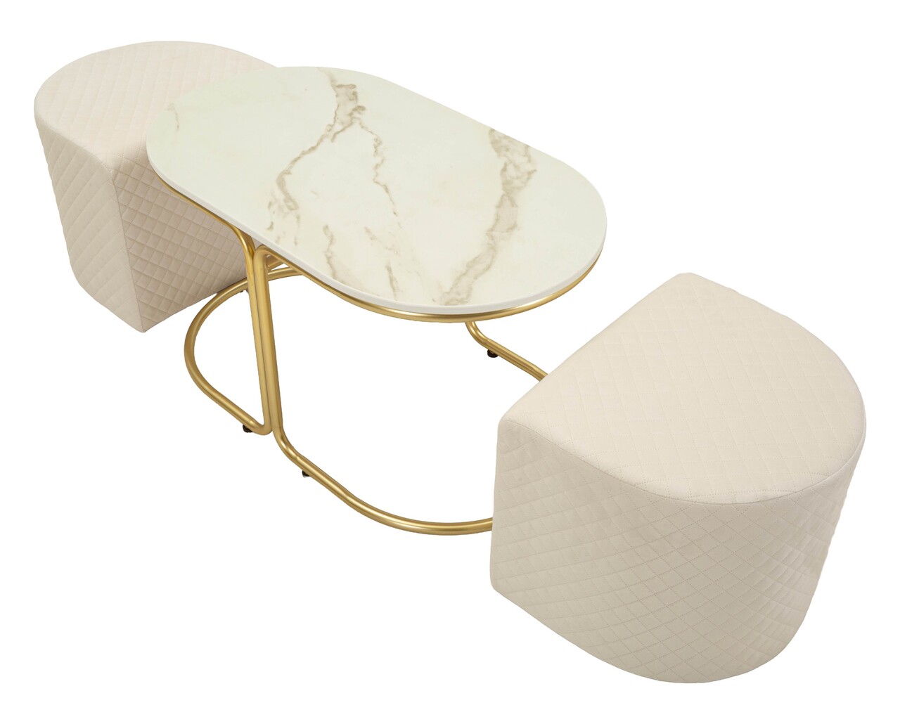 Set masuta de cafea si 2 taburete, Mauro Ferretti, Relax, 79x45x44 cm, lemn de pin/poliester, alb/auriu - imagine 9