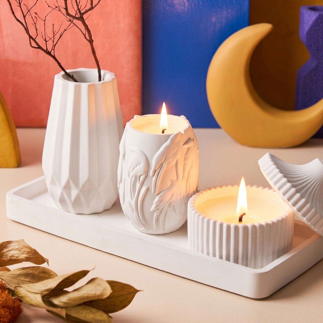 Set de lumanari, Ers1274 HC, BETON, Alb — imaginea 2