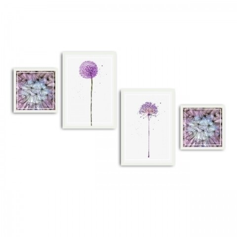 Set 4 tablouri decorative, Alpha Wall, Pink Dandelion, 30x30/35x50 cm