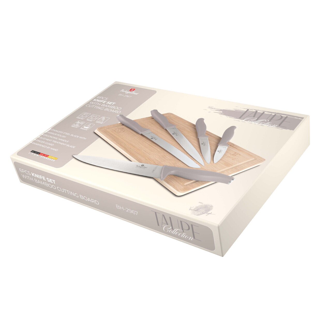 Set 5 cutite cu tocator Berlinger Haus, Taupe, inox/bambus, taupe mat/natur - imagine 9