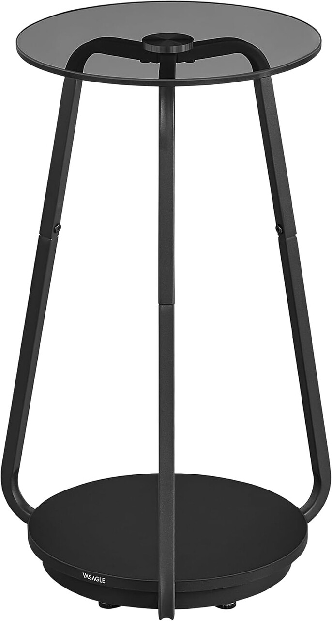 Masuta de cafea Cocktail, Vasagle, 30x30x55 cm, max 25 kg, PAL/otel/sticla temperata, gri ardezie marmorat