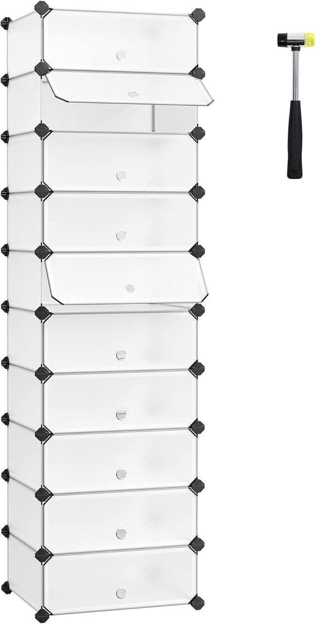 Dulap modular pentru incaltaminte Songmics 10 compartimente 43x31x173 cm ABS/fier alb