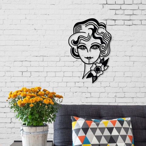 Decoratiune de perete, woman in flowers, metal, dimensiune: 33,2 x 50 cm, negru