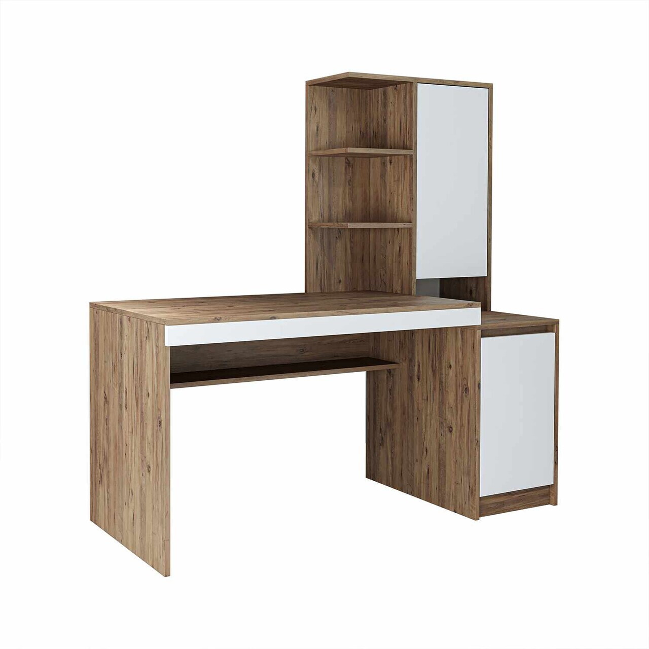 Birou, Hanah Home, Nora Right, 160x157.8x60 cm, PAL, Alb/Pin Atlantic — imaginea 6