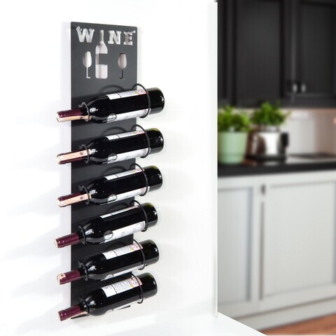 Raft decorativ metalic pentru vinuri, Hanah Home, Vın, 85x20x10 cm, Negru