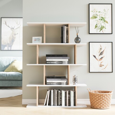 Biblioteca, colman, harmon, 90 x 25 x 127.4 cm, pal melaminat, alb/stejar