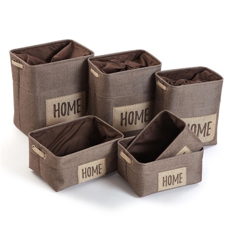 Set 3 cosuri de rufe si 3 cosuri pentru depozitare Home, Versa, 45 x 30 x 40 cm, textil, maro Accesorii