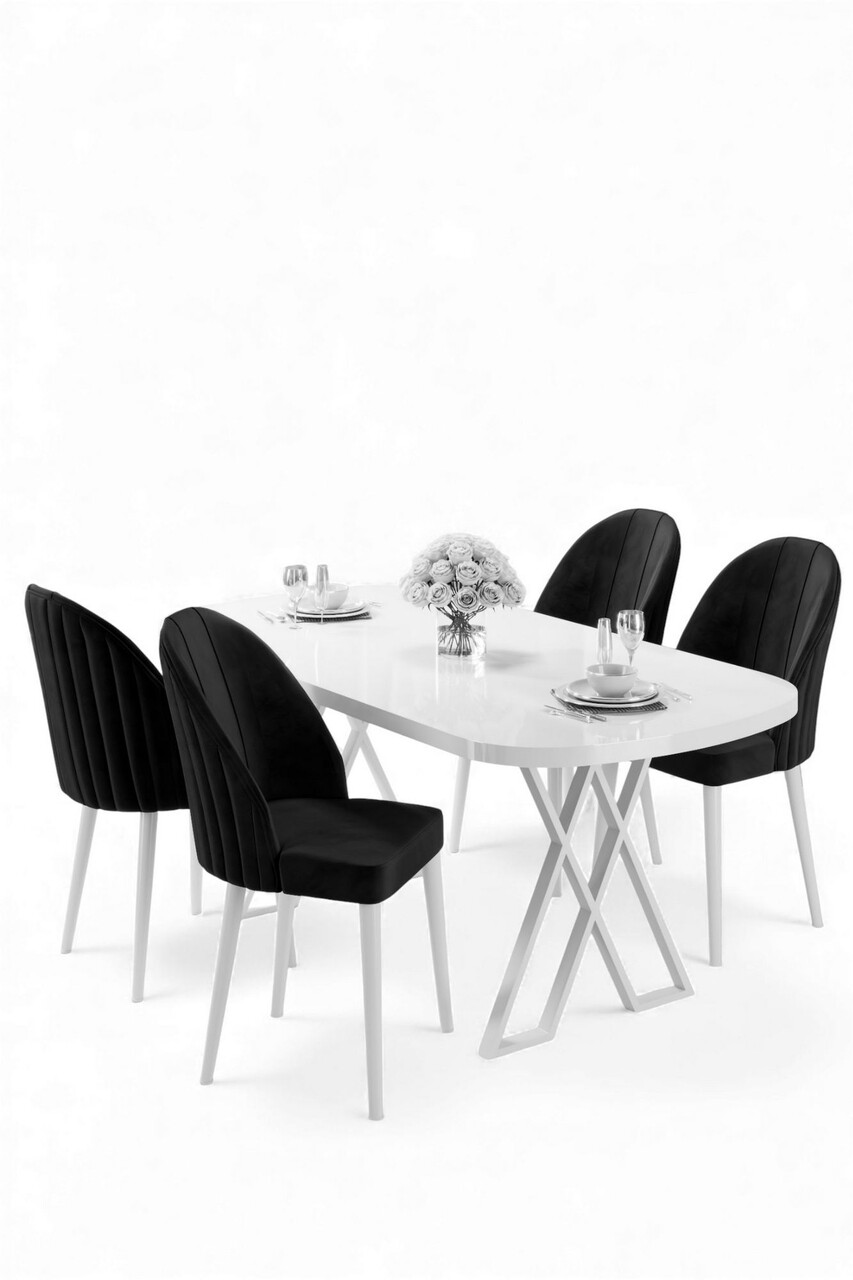 Set masă și scaune (5 bucăți), Hanah Home, Kaye, Alb/Negru - view 2