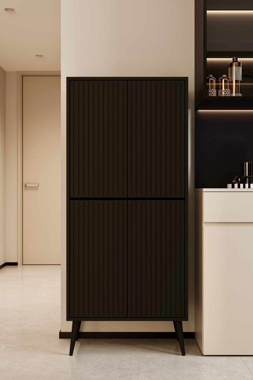Dulap pentru bucatarie, Hanah Home, Capella, 69x158x32 cm, MDF, Negru - view 2