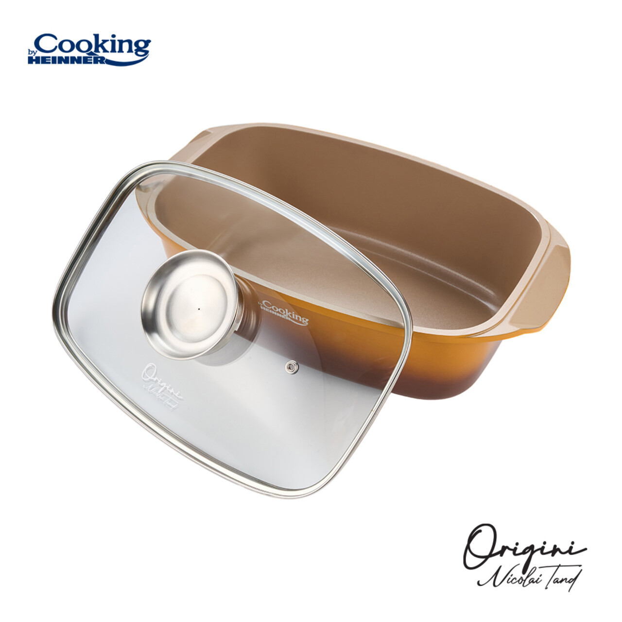 Tava roaster, ORIGINI by Chef Nicolai Tand, Cooking by Heinner, 39x22.5x11 cm, aluminiu/ceramica, portocaliu degrade/gri - 1 | YEO