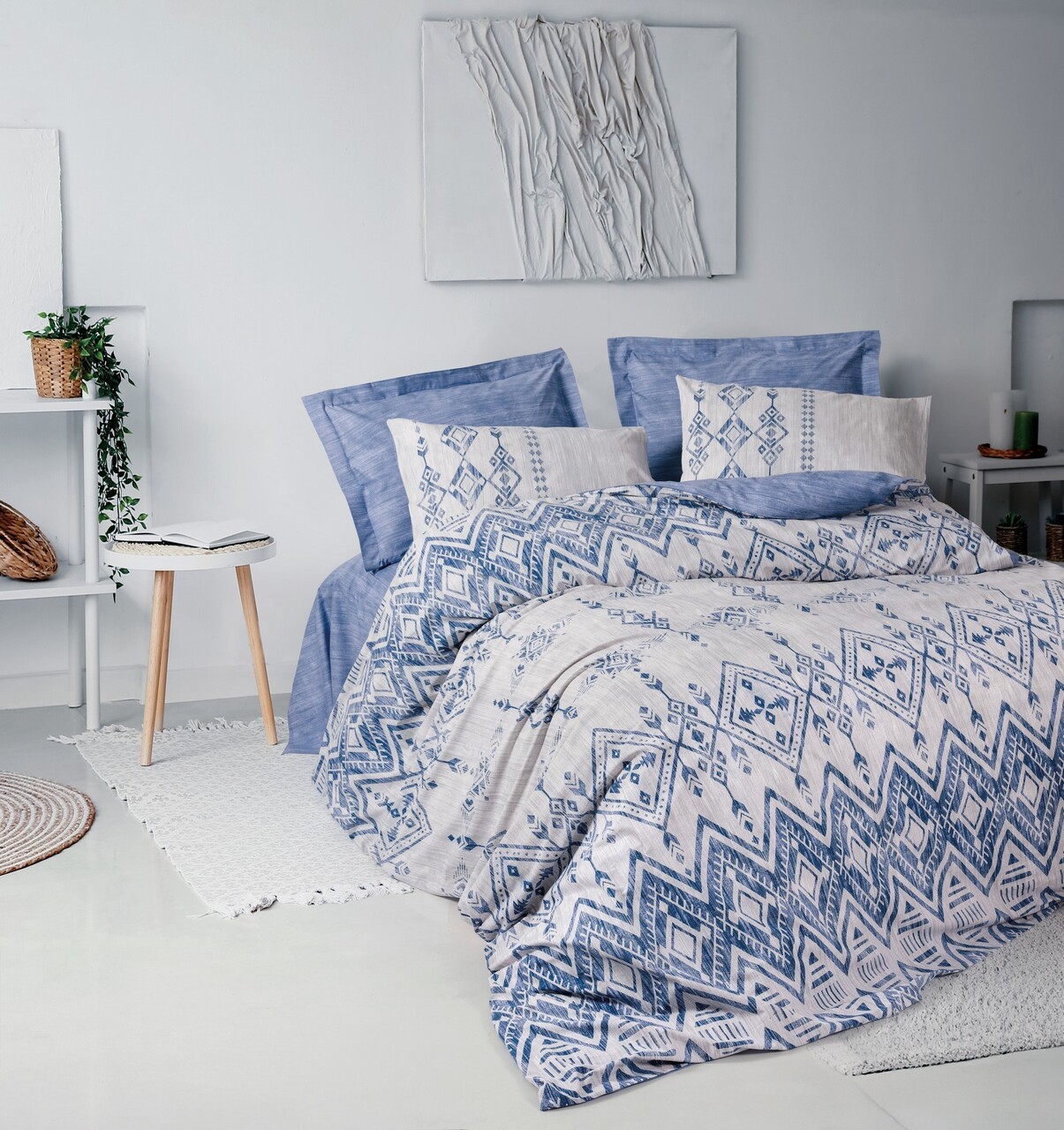 Lenjerie de pat dubla King (FR) L'essentiel Maison Cleo Albastru