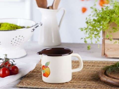 Cana emailata apple, silesia, 10x10.5 cm, 700 ml, crem