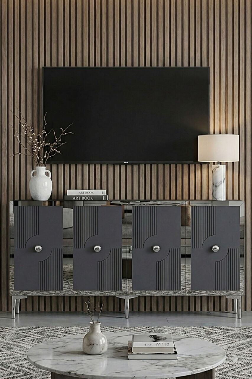 Consola, Hanah Home, Pega 150, 125x75x32 cm, Antracit / Argintiu — imaginea 3