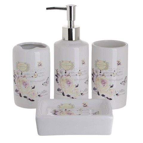 Set de baie Flower, InArt, 4 piese, ceramica, multicolor