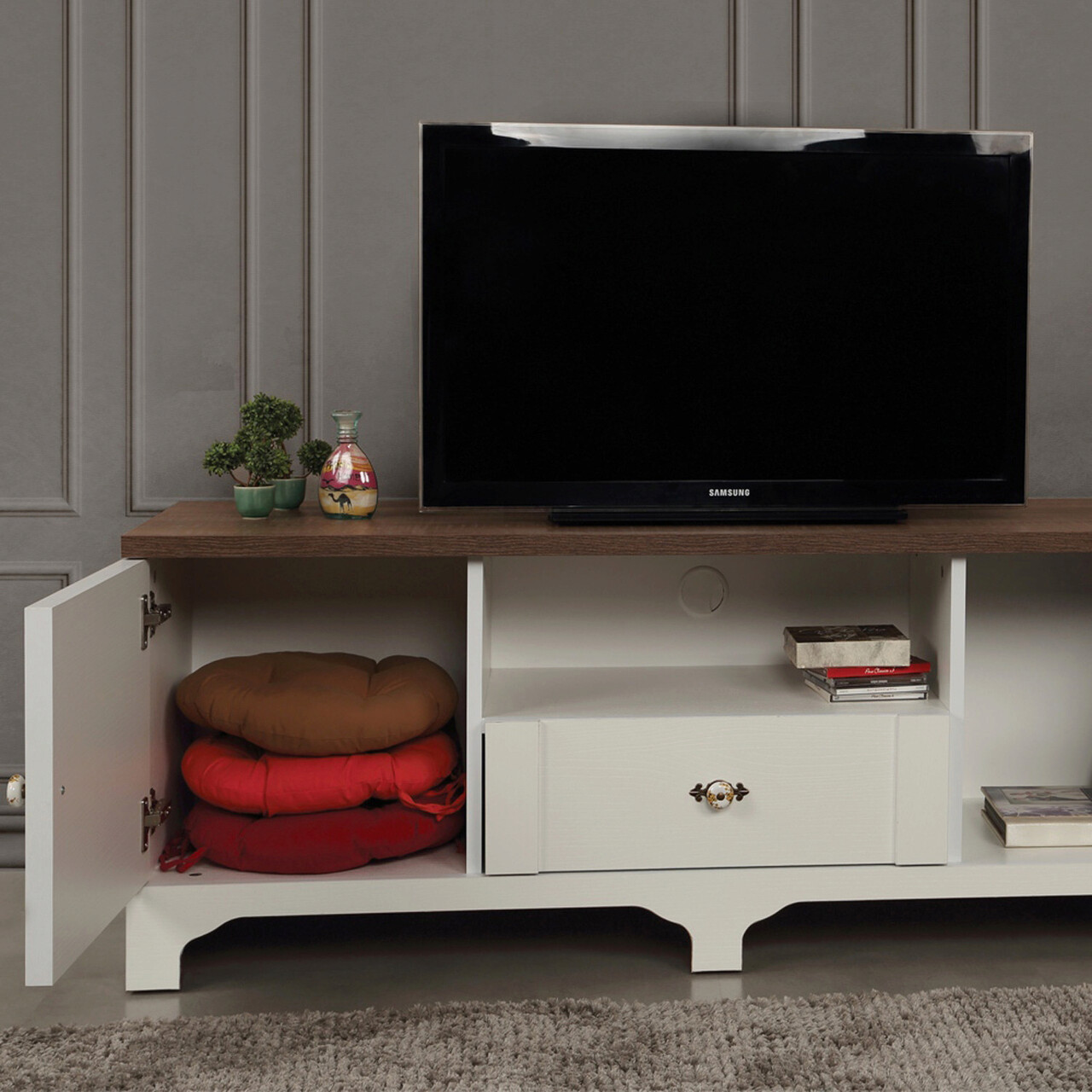 Comoda TV, Comforty, Gazel 140Lk, 140x52x41 cm, Alb/Maro - 2 | YEO