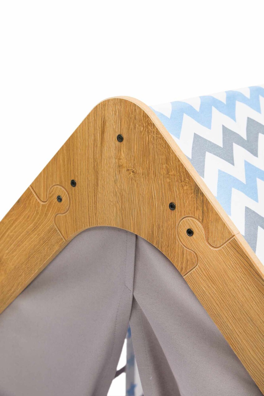 Cort de joaca pentru copii, Hanah Home, Wooden Tent, 95x114x90 cm, Natural / Alb / Albastru - imagine 3