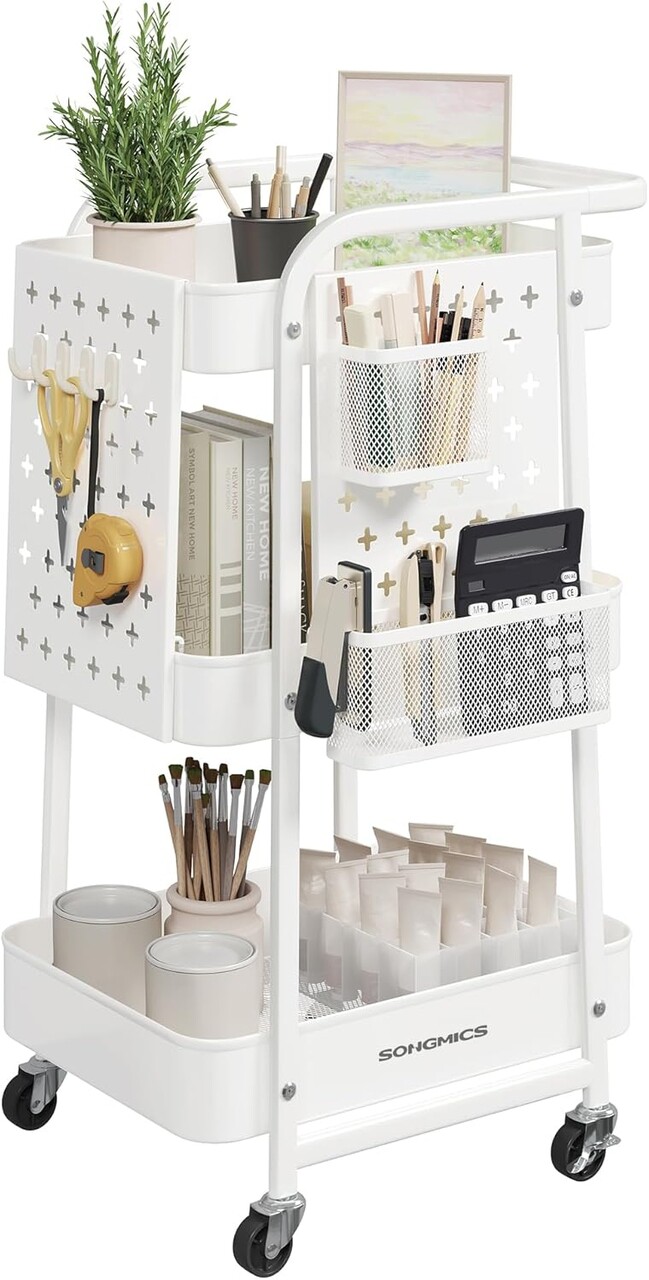 Carucior cu 3 rafturi, Songmics, 43.3x32.3x73.9 cm, max 30 kg, alb - 1 | YEO