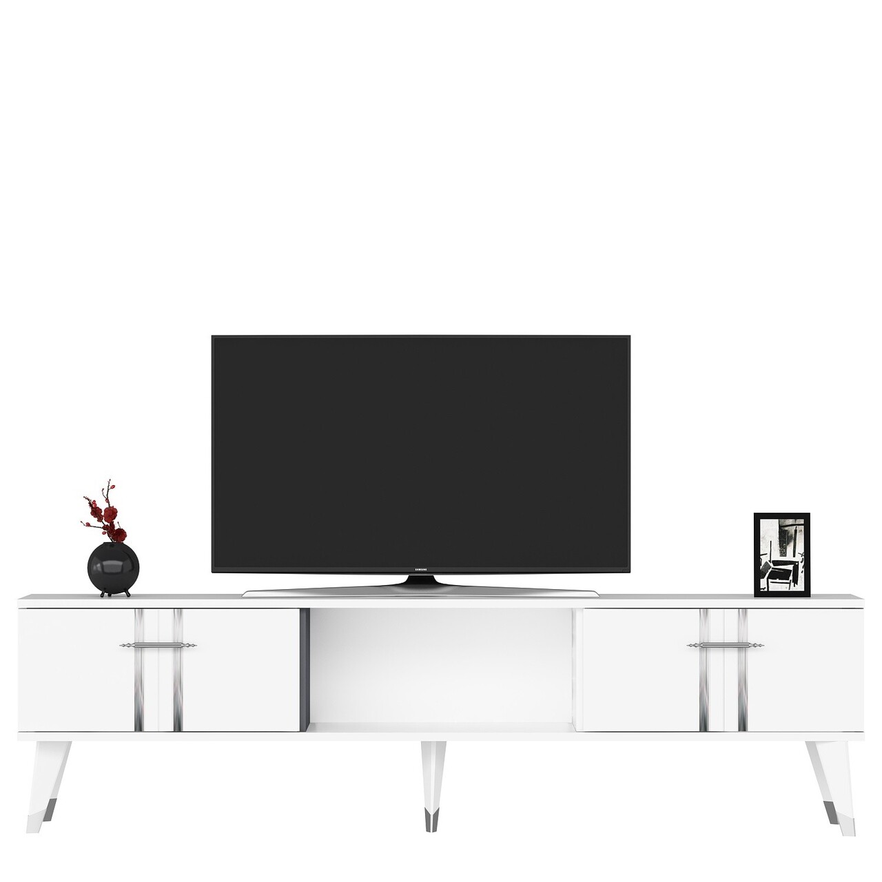 Comoda TV, Olivia, Asel, 150x44.6x29.6 cm, PAL , Alb / Argintiu - 2 | YEO