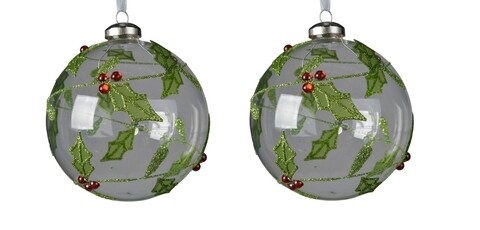 Set 2 globuri Bauble w glitter holly, Decoris, Ã˜10 cm, sticla, multicolor