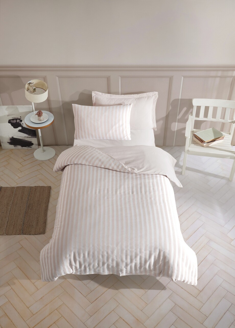 Lenjerie de pat pentru o persoana, Road Potlu - Beige, EnLora Home, 70% bumbac/30% poliester