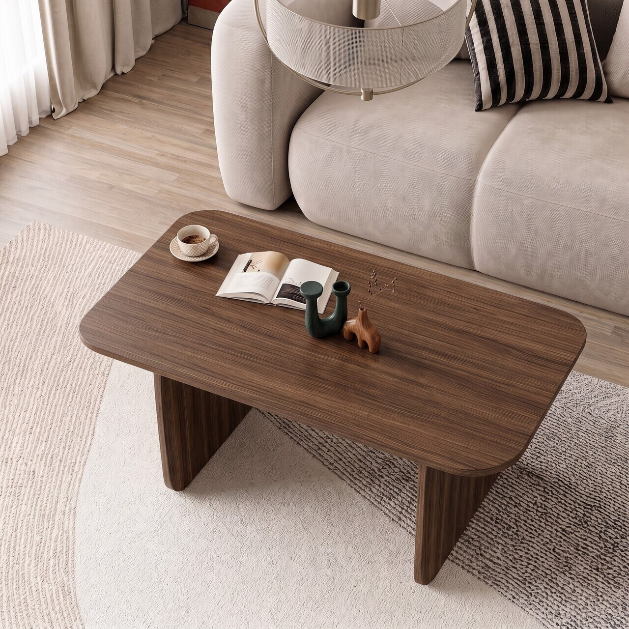Masuta de cafea, Nordure, Pietra, 100x42x60 cm, Nuc Milano — imaginea 3