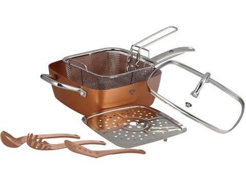 Tigaie multifunctionala si 3 ustensile de bucatarie Le Chef Line, Blaumann, 24 x 24 x 9 cm, aluminiu/inox, aramiu