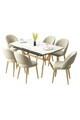 Set masa extensibila si scaune (7 piese), Hanah Home, Weps, Model de marmură albă / Auriu / Crem