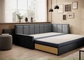 Canapea extensibila brat dreapta 3 locuri, ELTAP, Fulgeo, 214x82x77 cm, lemn/catifea din poliester, albastru inchis/gri