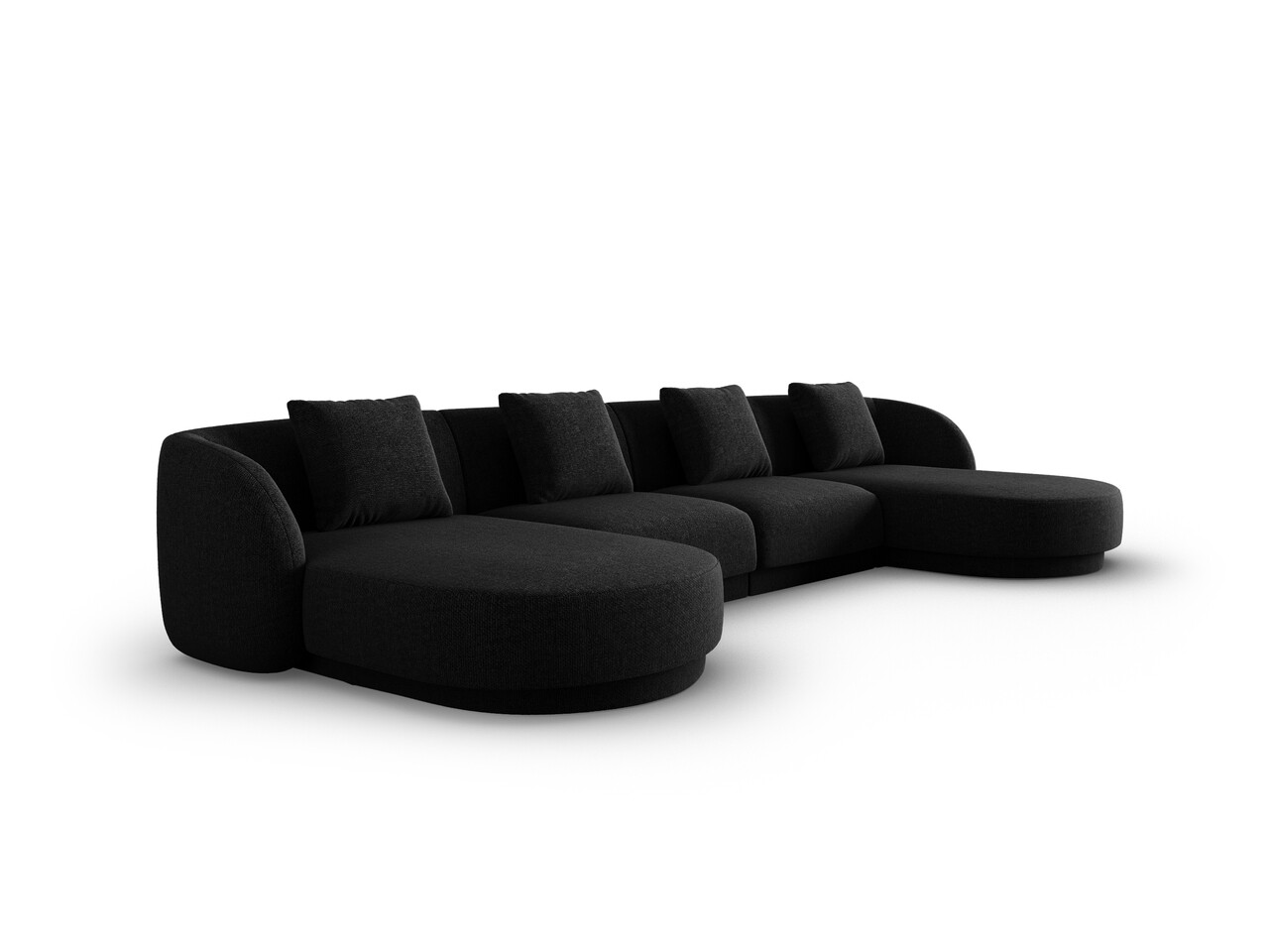 Coltar panoramic 5 locuri, Tulum, Cosmopolitan Design, 330x156x70 cm, tesatura chenille, negru