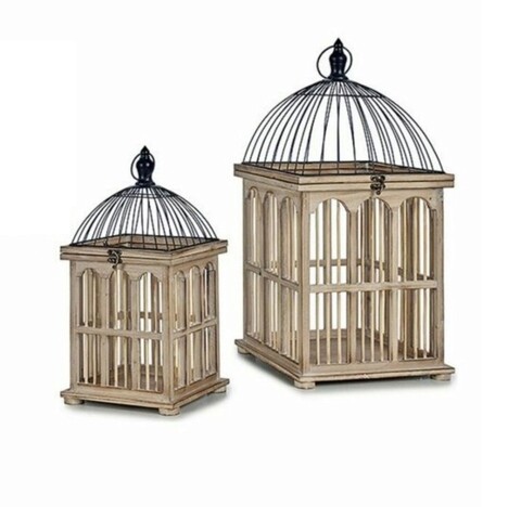 Set 2 colivii decorative Cage Squared, Gift Decor, 30 x 30 x 60 cm, lemn/metal, natural Gift Decor