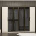 Dulap pentru haine, Minerva, Luxe, 274x210x52 cm, PAL, Alb / Auriu / Fum